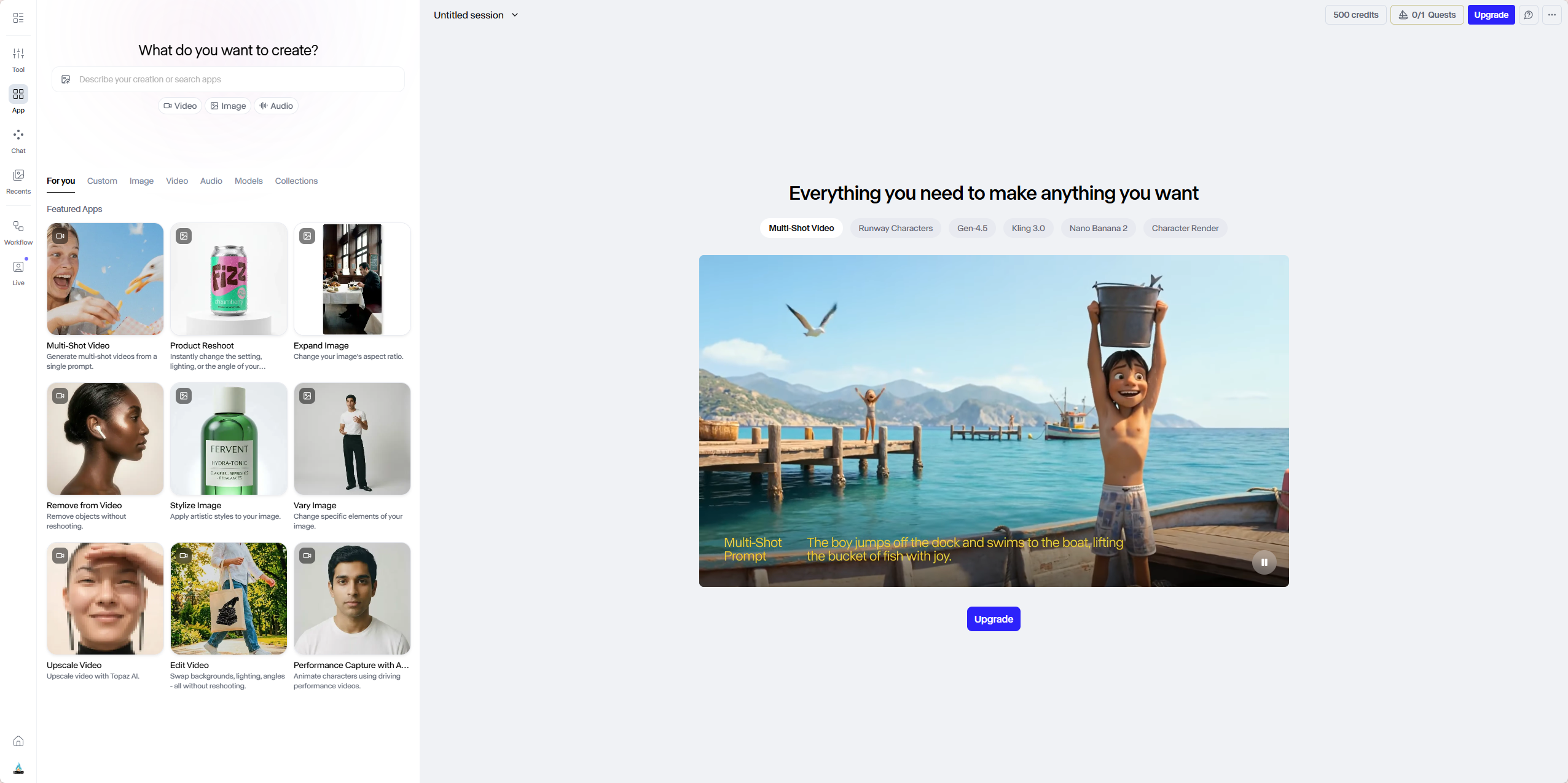 Runway's dashboard showing Gen-3 and other tools